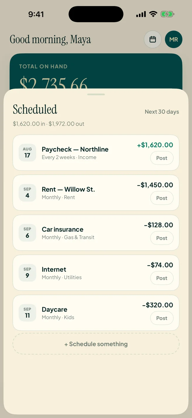 Bills and paychecks post themselves.