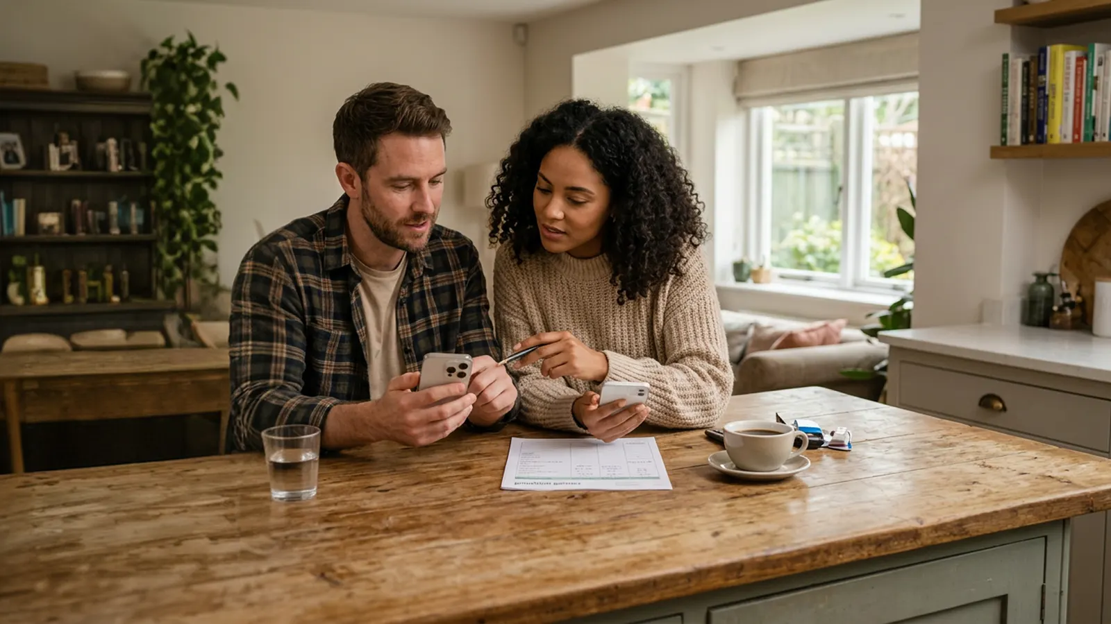 Two people working through a household budget together